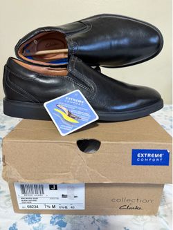 Clarks Black Leather Slip On Dress Shoes - Mens Sz 7.5