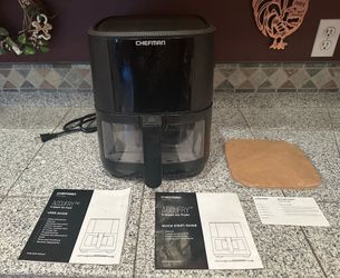 CHEFMAN 8 Qt. TurboFry Touch Window Air Fryer RJ38-SQPF-8TW - Black Includes user manual and 100 cooking basket liners. This was used less than a doze