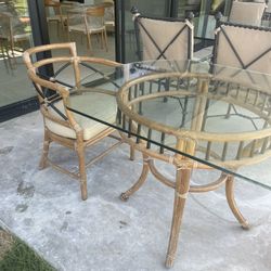 Glass Topped Rattan Table With Chairs 