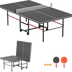Ping Pong Table for Indoor/Outdoor, 8X4FT Foldable Mid-Size Table Tennis Table with Net, 2 Table Tennis Paddles and 3 Balls - Easy Assembly - Tourname