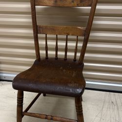 Antique Primitive Plank Seat Small Scale Farmhouse Chair