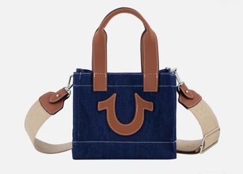 True Religion Mini Denim Tote Bag Purse Crossbody