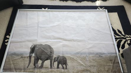 Cloth Elephant And Zebra Painting With Detachable Frame. 6.7in x 4.7