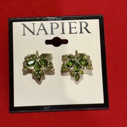 New! Napier Gold Tone Leaf Stud Earrings