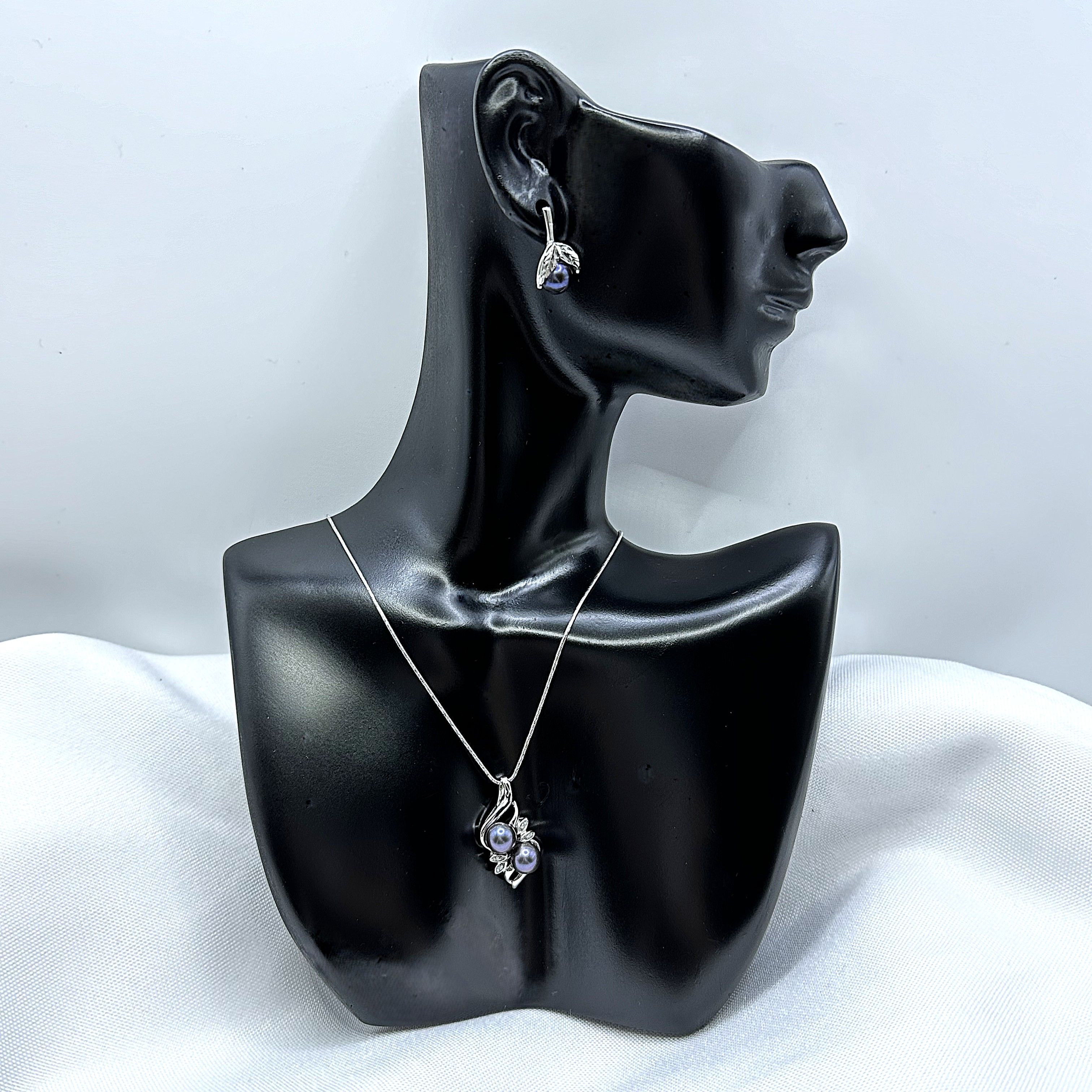 14K White Gold & Tahitian Pearl Jewelry Set