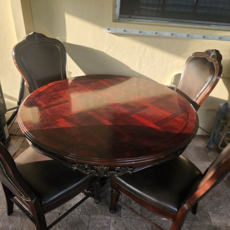 Antique Hardwood Dining Table With 4 Chairs