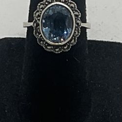 Sterling Silver Topaz & Marcasite Size 4 3/4 Ring 
