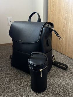 Black leather diaper bag