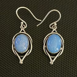 Blue Fire Opal Silver 1.5” Earrings
