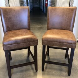 HomePop 24” Luxury Faux Leather Barstools - Distressed Brown Faux Leather 