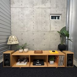 VINTAGE HAND CRAFTED RED OAK MCM STYLE D RECORD STORAGE CREDENZA  (DELIVERY AVAILABLE)  