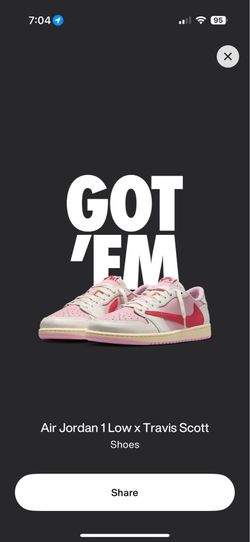 Jordan 1 low retro travis scotts tropical pink m 9.5