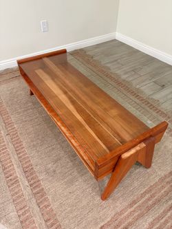 MCM coffee table teak wood colored glass top
