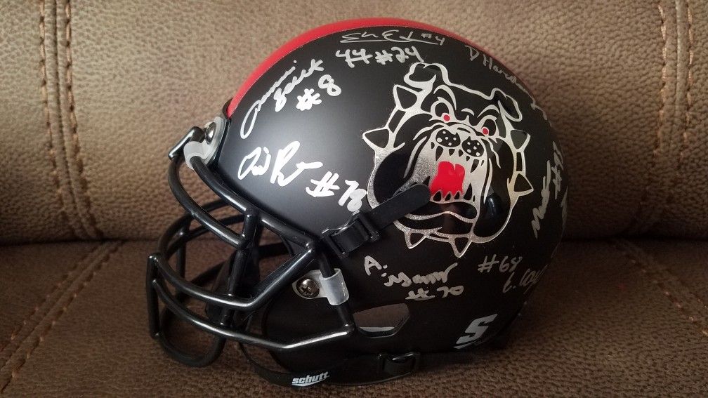 2013 Autographed FRESNO STATE BULLDOGS Mini Football Helmet