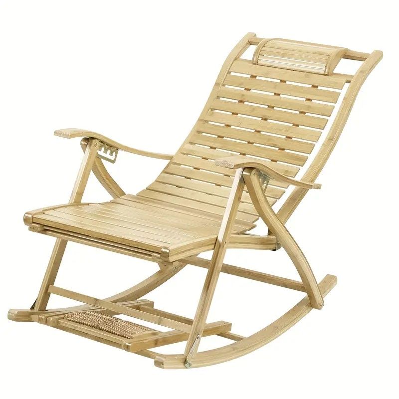 AESOME Foldable Wooden Lounger Chair - Zero Gravity Ergonomic Design with High Back Support, Bamboo Rocking Chair for Garden, Patio, Pool, Sauna - Lig