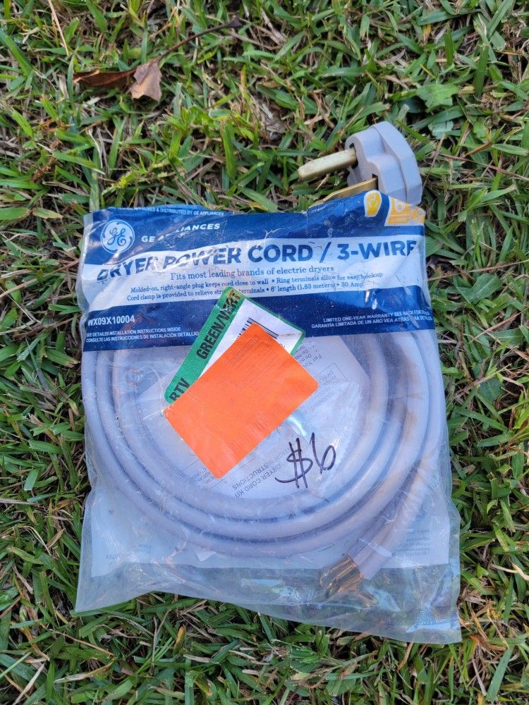Brand New 3 prong GE Dryer Power Cord, model number WX09X10004