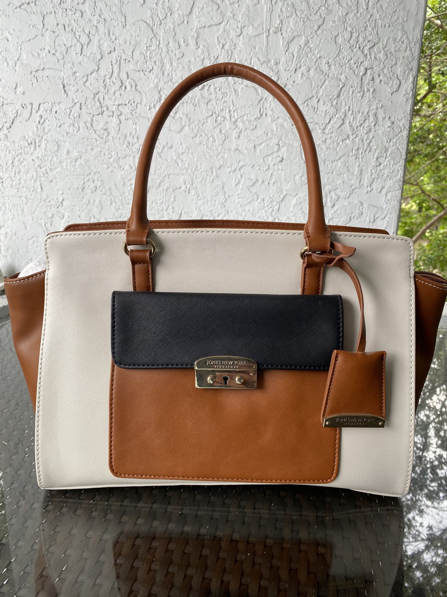 New Jones New York Colorblock Tote Bag – Beige, Brown & Navy – Never Used