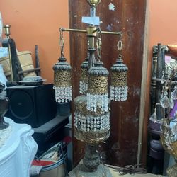 Antique Gold Crystal Lamp Hollywood Regency