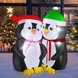 Christmas Inflatable Outdoor Decorations 5FT Two Penguins LED Lights Blow Up Yard Decor Party Outdoor