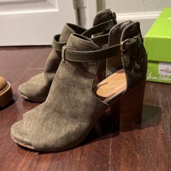 Heels Wedges Green Suede Women Shoes 