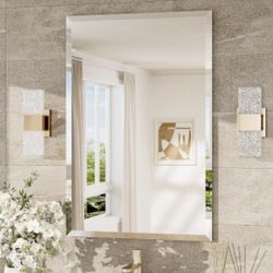 TokeShimi 24x36 Beveled Wall Mirror Decorative, Bathroom Vanity Mirrored with 1" Beveled Edge, Shatterproof Modern Frameless Mirror Bathroom Rectangle