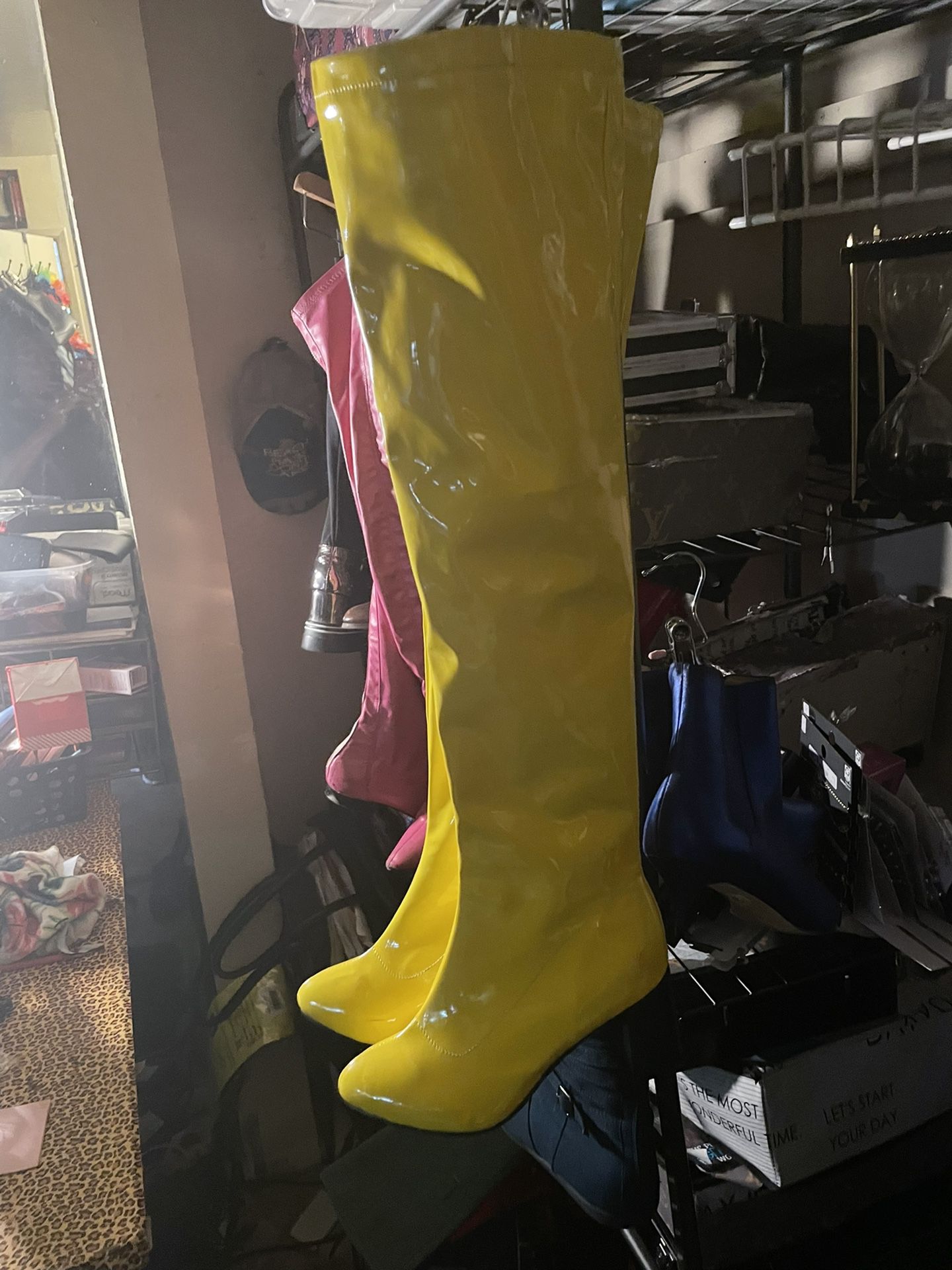 Yellow Gold Thigh High Brand New Boots Pat Leather