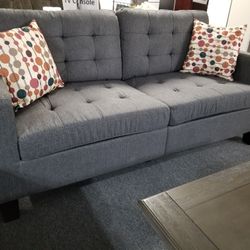Brand New Gray Linen Sofa With 2 Accent Pillows