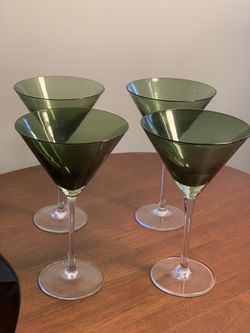 Set of 4 Z Gallerie olive green martinis glasses