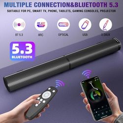 New In Box 100W Sound Bar for Smart TV, Bluetooth 5.3 Soundbar, 2 in 1 Detachable Home Speaker Bass Effect, Home Theater Surround Sound, ARC/Optical/A