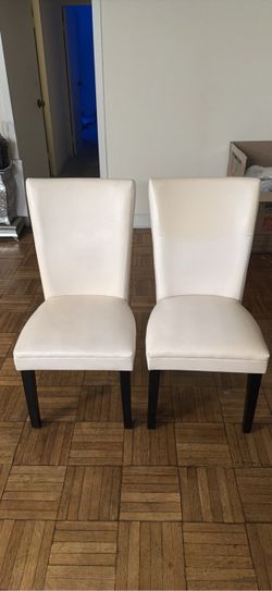 Pair of White Upholstered Dining Chairs