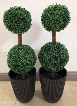 *** NEW LOW PRICE *** PAIR of 3ft Faux Boxwood Topiaries in 14in Black Ribbed Planters (2 for $120) @ Lasting Creations