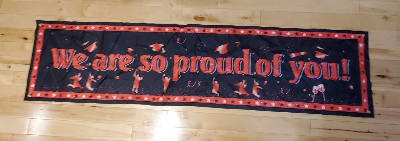 NEW Red & Black Durable Oxford Cloth Graduation Banner with Grommets (79" x 20")