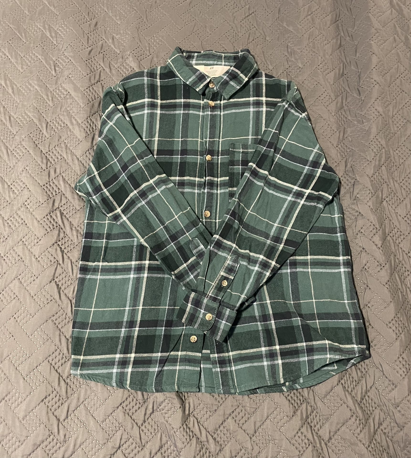 H&M Dark Green Plaid Casual Shirt