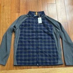 NWT Peter Millar Crown Sport Blue Gray Plaid Flannel Hubrid Jacket size XL