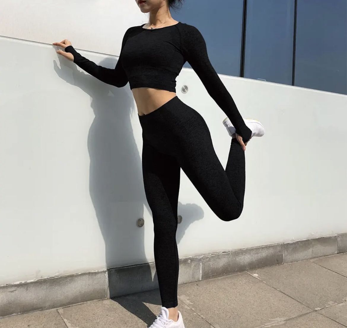 Black Long sleeve Gym Set