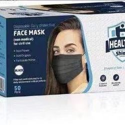 Disposable black face masks 50 pcs