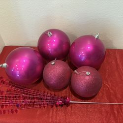 Deep Pink XL Christmas Tree Ornament Lot - Set of 5 - Holiday Home Decor - Simi Valley 