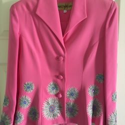 Naeem Khan 100% Silk Beautifully embroidered jacket And Plain Pink Silk Skirt Set 