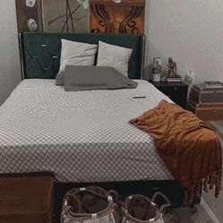 Green bed and mattress