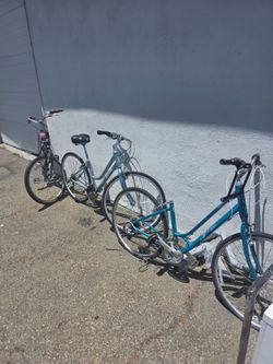 3 x women step through bikes all working but need tune up (bike mechanics special)

Missing seats for 2 bikes are available just not shown in photos. 