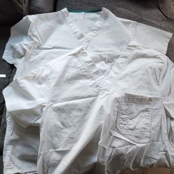 2 Large White Scrub Tops 