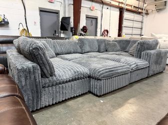 Thomasville 8 Piece Modular Sectional on Fluffy Corduroy
