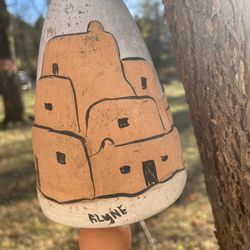 Vintage Signed  “Alyne” Sandstone Hanging Bell Wind Chime