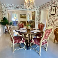 High end solid wood table w 4 signed Italian armchairs