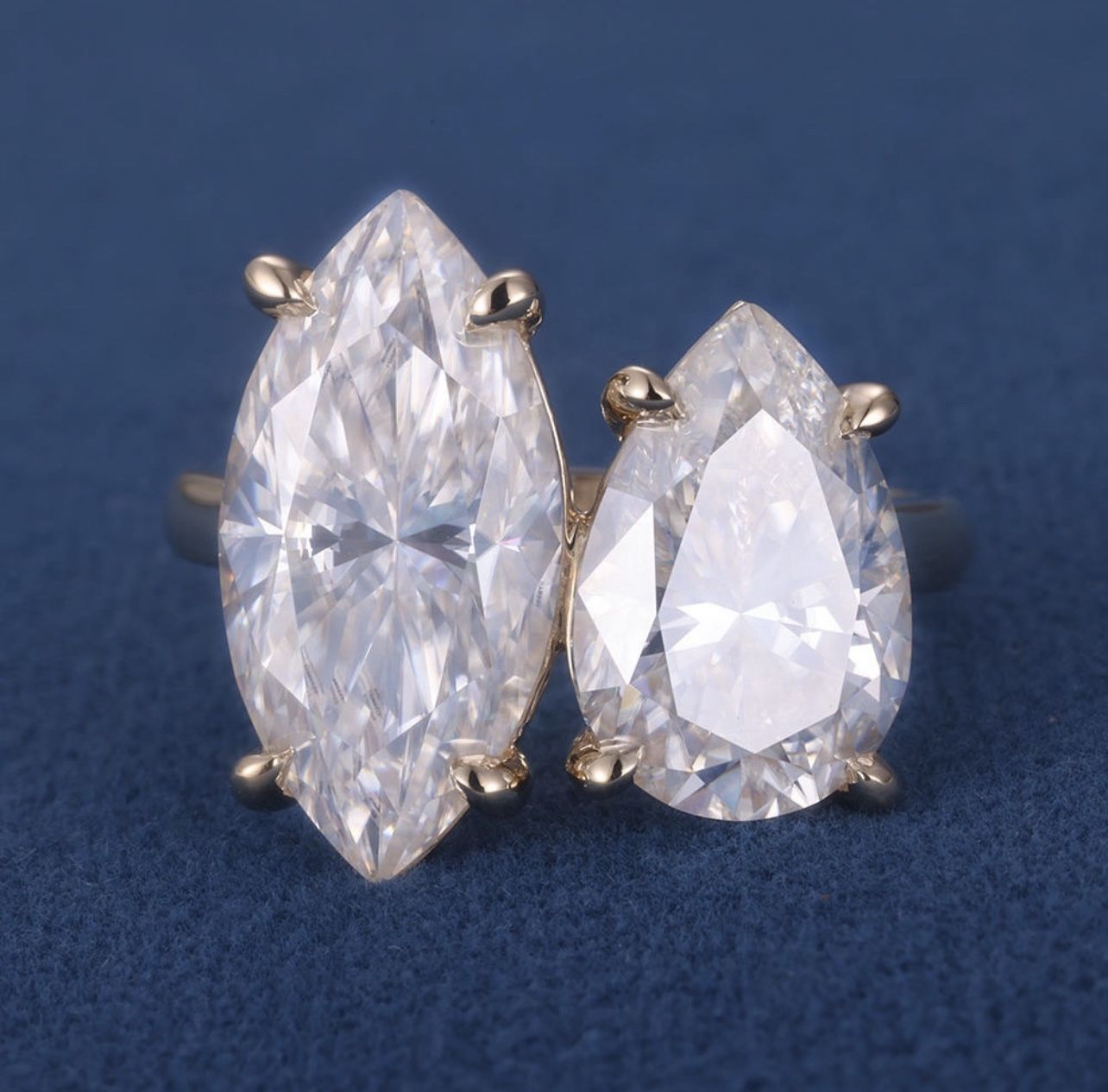 β
8CT Celebrity Engagement Two Stone Ring With Full White Marquise and Pear Cut Moissanite Ring, Celebrity Style Ring Size 6.5