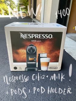 NEW Nespresso CitiZ&Milk Limousine Black + Pods + Pod Holder