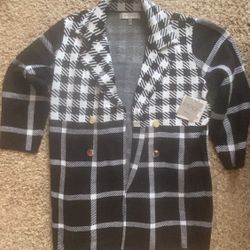 Kasper Plaid Two Tone Cardigan