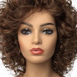 Short Curly Wig, Full Head HairNatural Looking, Reddish Brown Wigs, 8 Inch