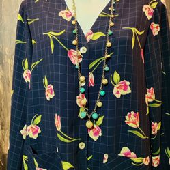 Long Faux Turquoise And Pearl Bead Necklace 