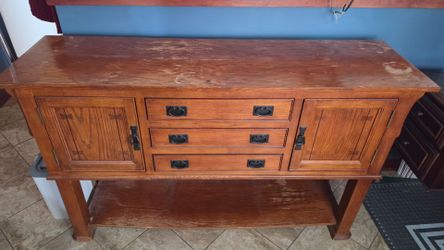 Mission Style Oak Wood Sideboard Buffet